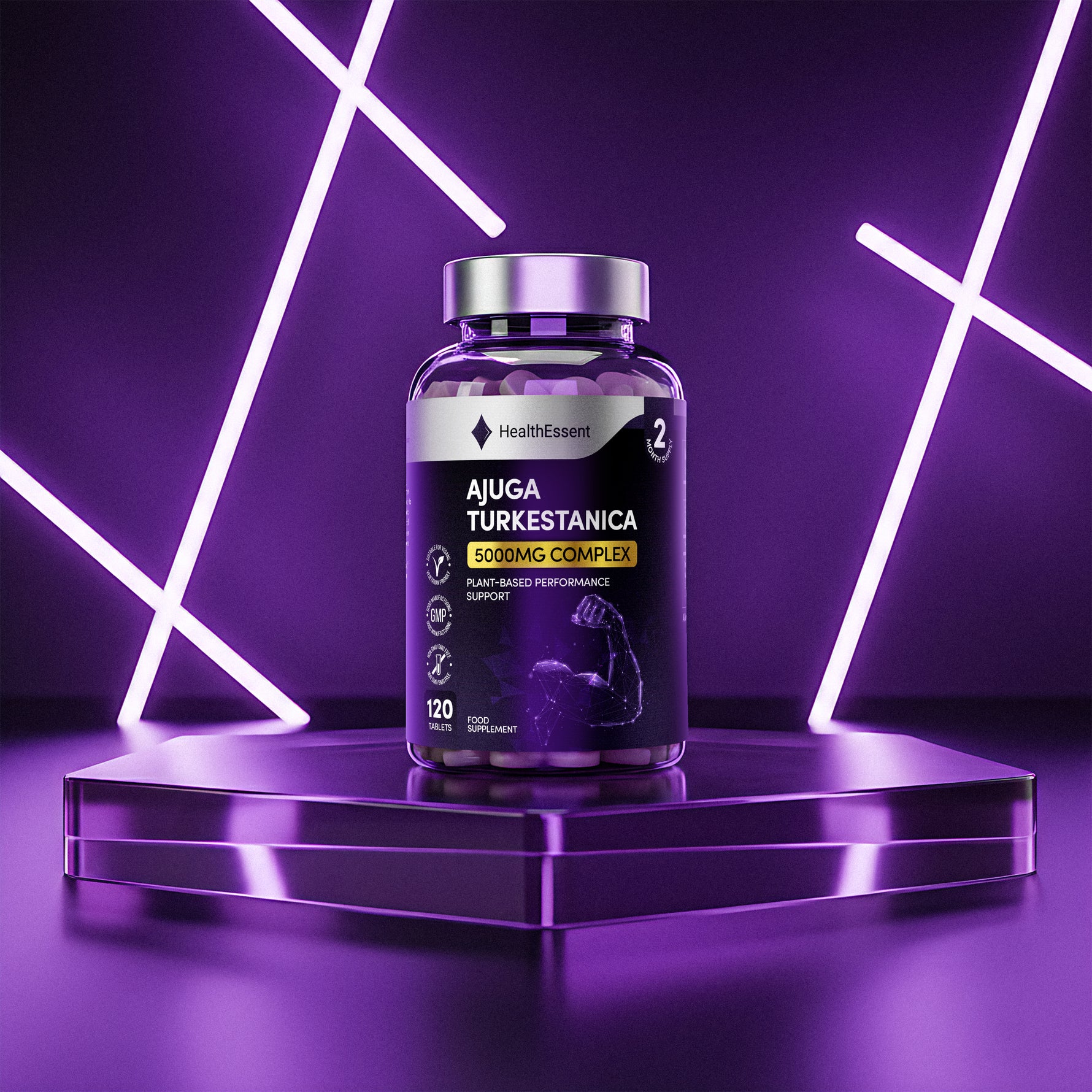 GMP certified, lab tested, vegan Ajuga Turkestanica quality certification badges