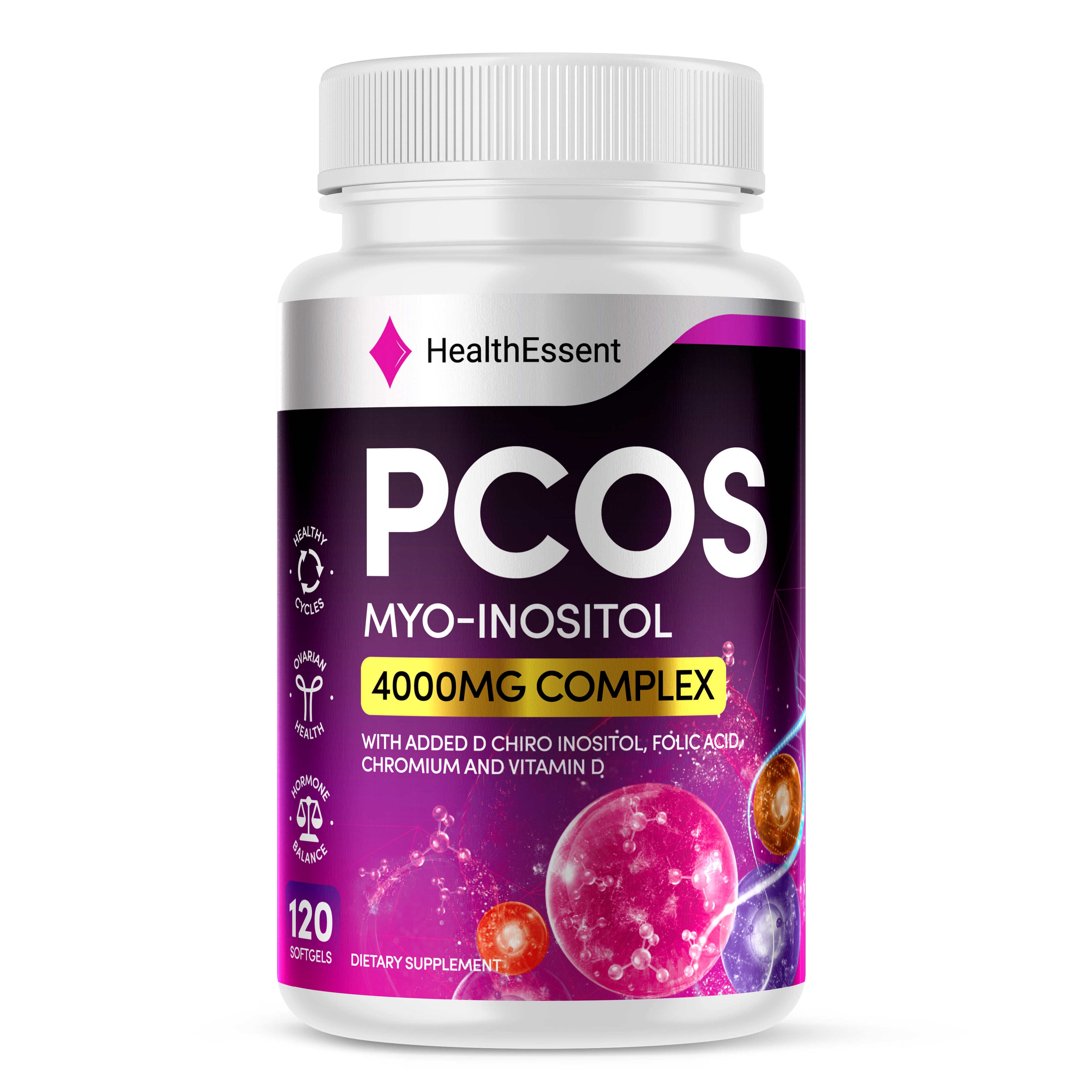 PCOS Supplement, Myo Inositol, 4000 Complex with Added D Chiro Inositol, Folic Acid, Chromium and Vitamin D, Inositol Tablets, Hormone Balance for Women, Vegan and Gluten Free – 120 Capsules… B0CRSS8YH8