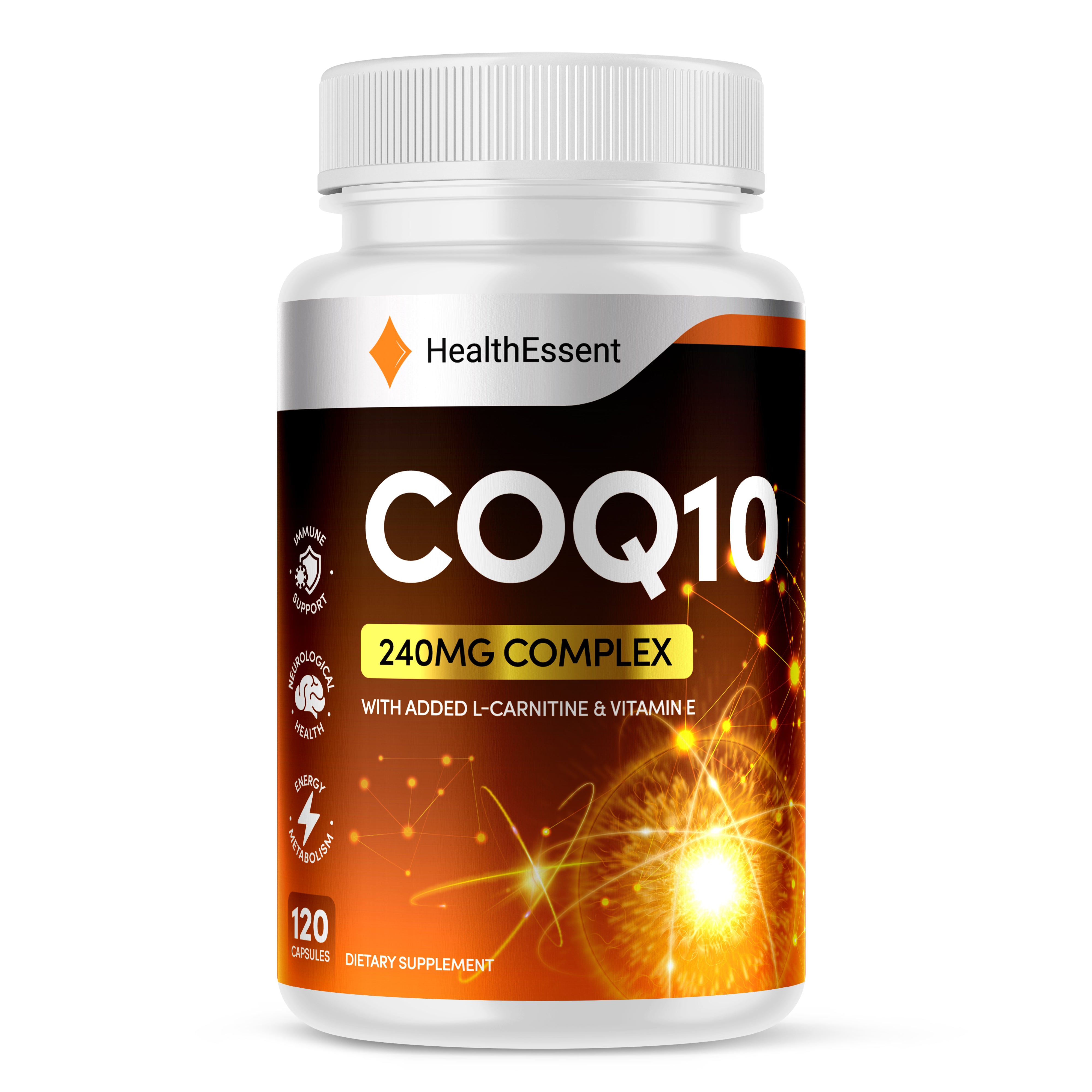 CoQ10 Supplement, 240mg Complex with Added L Carnitine & Vitamin E, Coenzyme Q10, High Strength Capsules, CoQ10, by HeathEssent - 120 Capsules