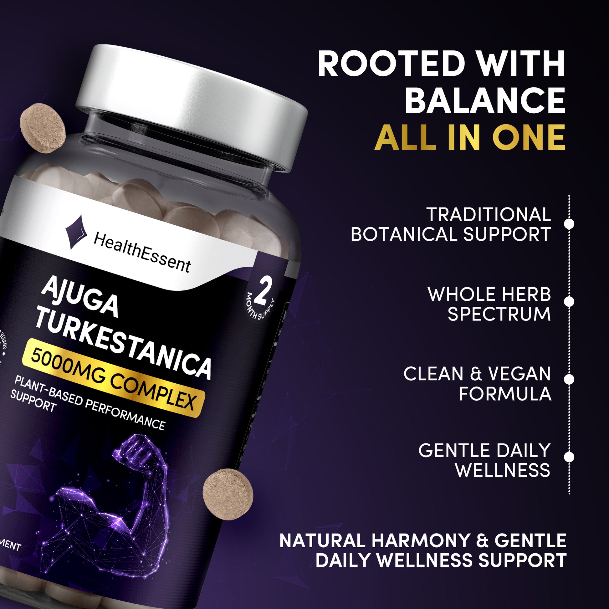 Ajuga Turkestanica supplement facts, 5000mg full plant equivalent per serving