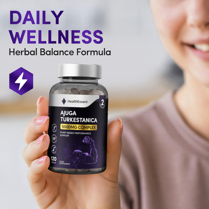 Ajuga Turkestanica infographic, muscle support, endurance, recovery benefits