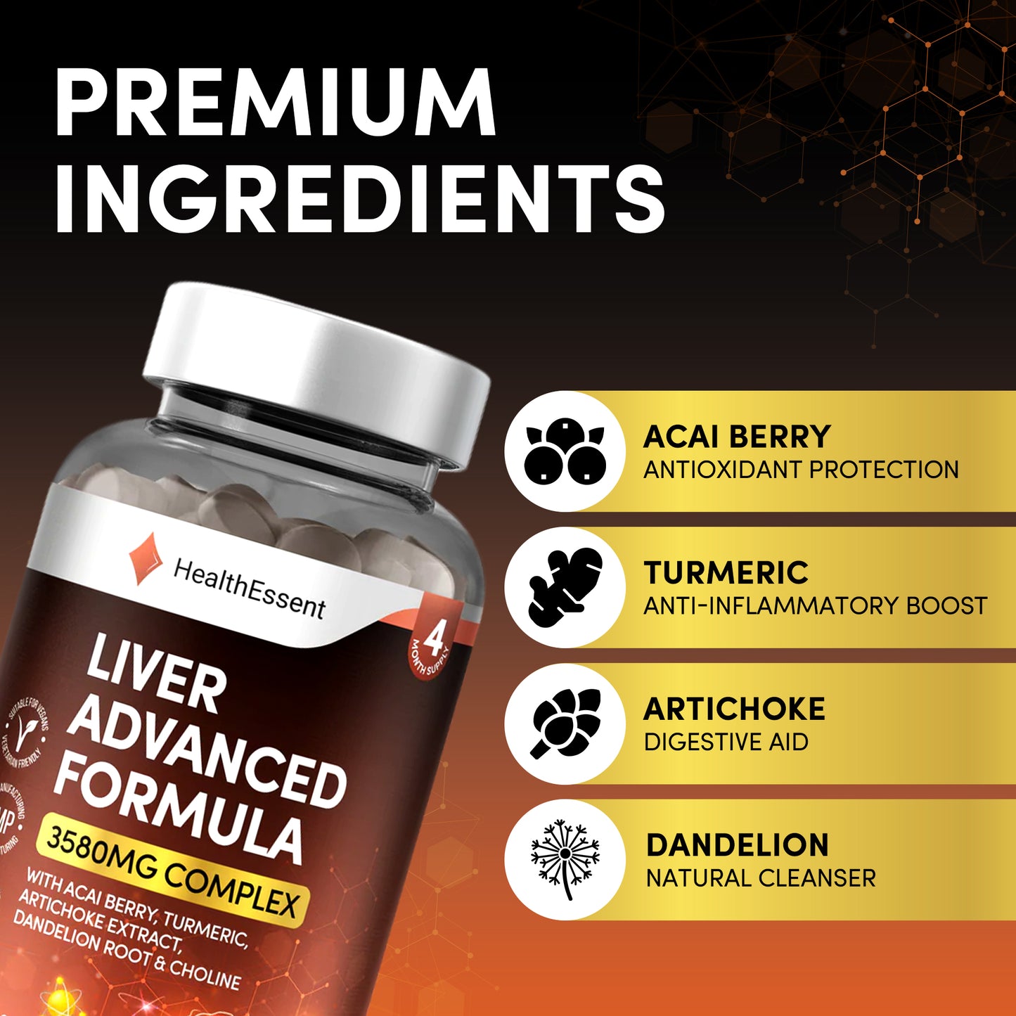 Healthy adult taking Liver Advanced Formula supplement with water and nutritious meal, supporting liver detoxification and optimal hepatic function for improved energy and digestive health