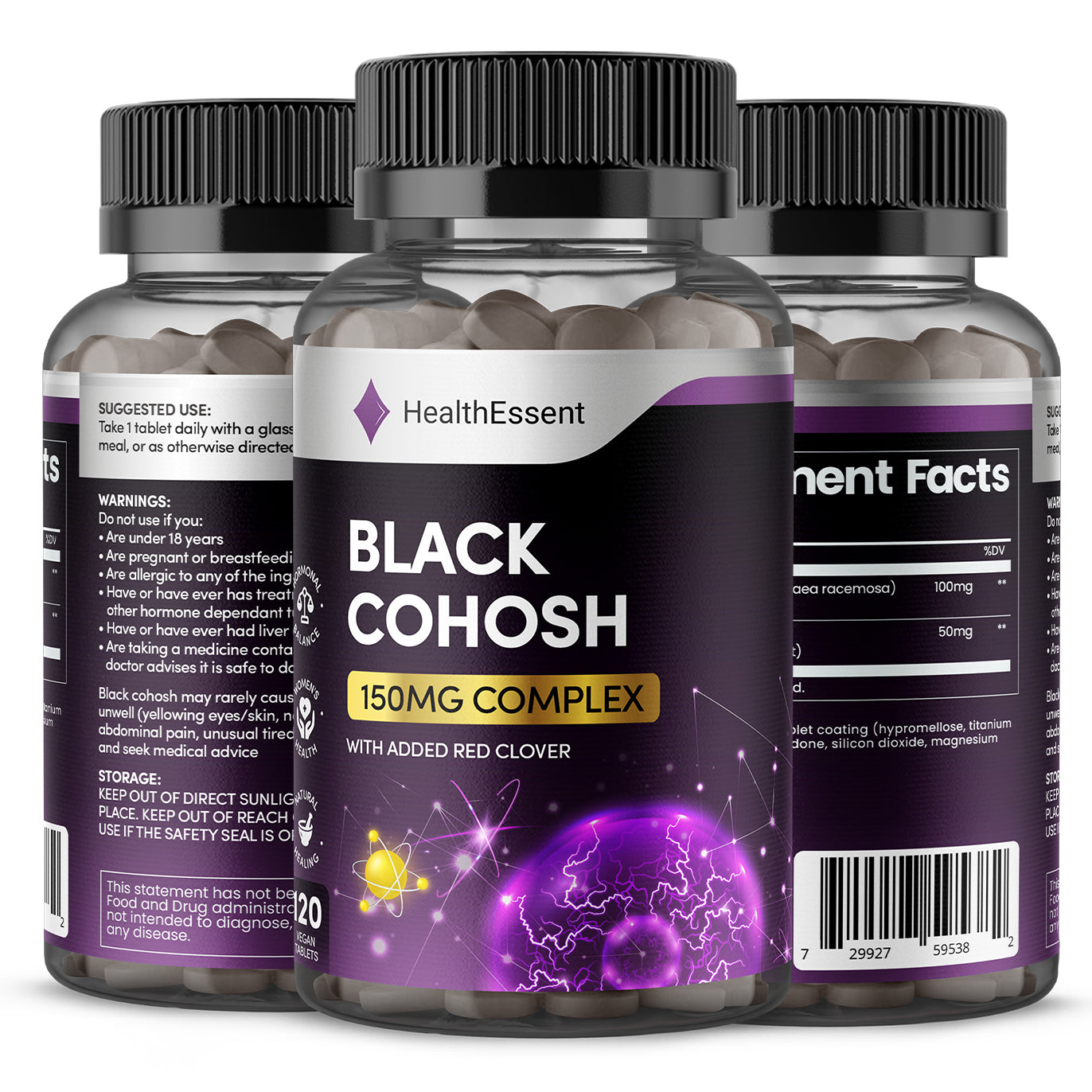 HealthEssent Black Cohosh 150mg Complex with Red Clover, Black Cohosh Supplement (4 Month Supply) - 120 Vegan Tablets by HealthEssent