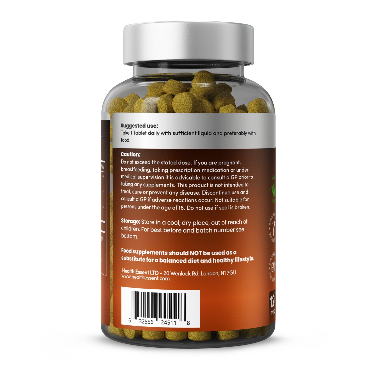 Turmeric Curcumin Ginger nutritional information panel showing 2500mg organic turmeric with 95% curcumin, 1000mg ginger with 20% gingerols, and 20mg black pepper extract per tablet