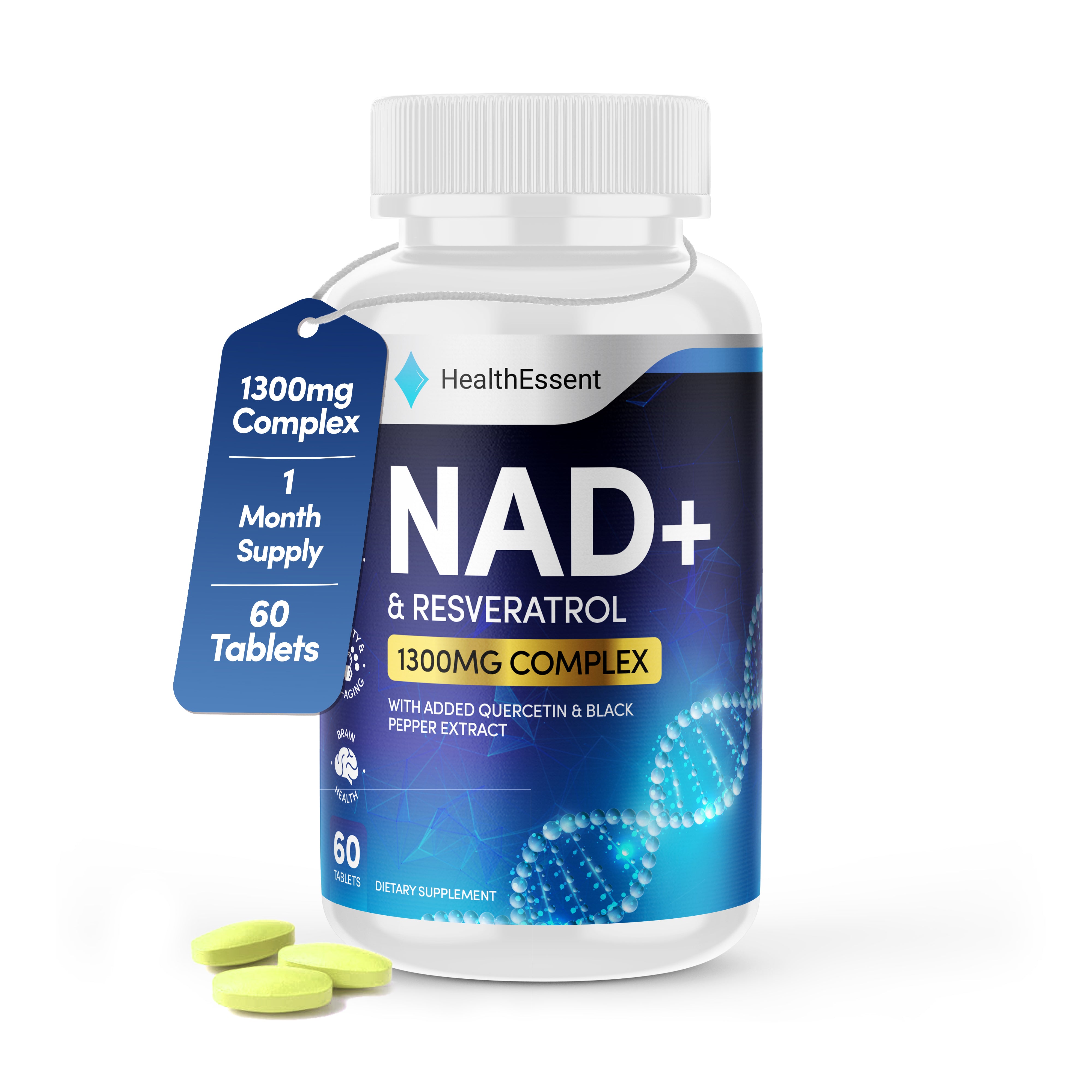 NAD+ Supplements UK, Superior 1300mg Antioxidant Blend, Max Absorption with Black Pepper Extract, Alpha-Lipoic Acid & Quercetin – Support Cellular Repair & Anti-Aging, (Not Capsules) – 60 Tablets