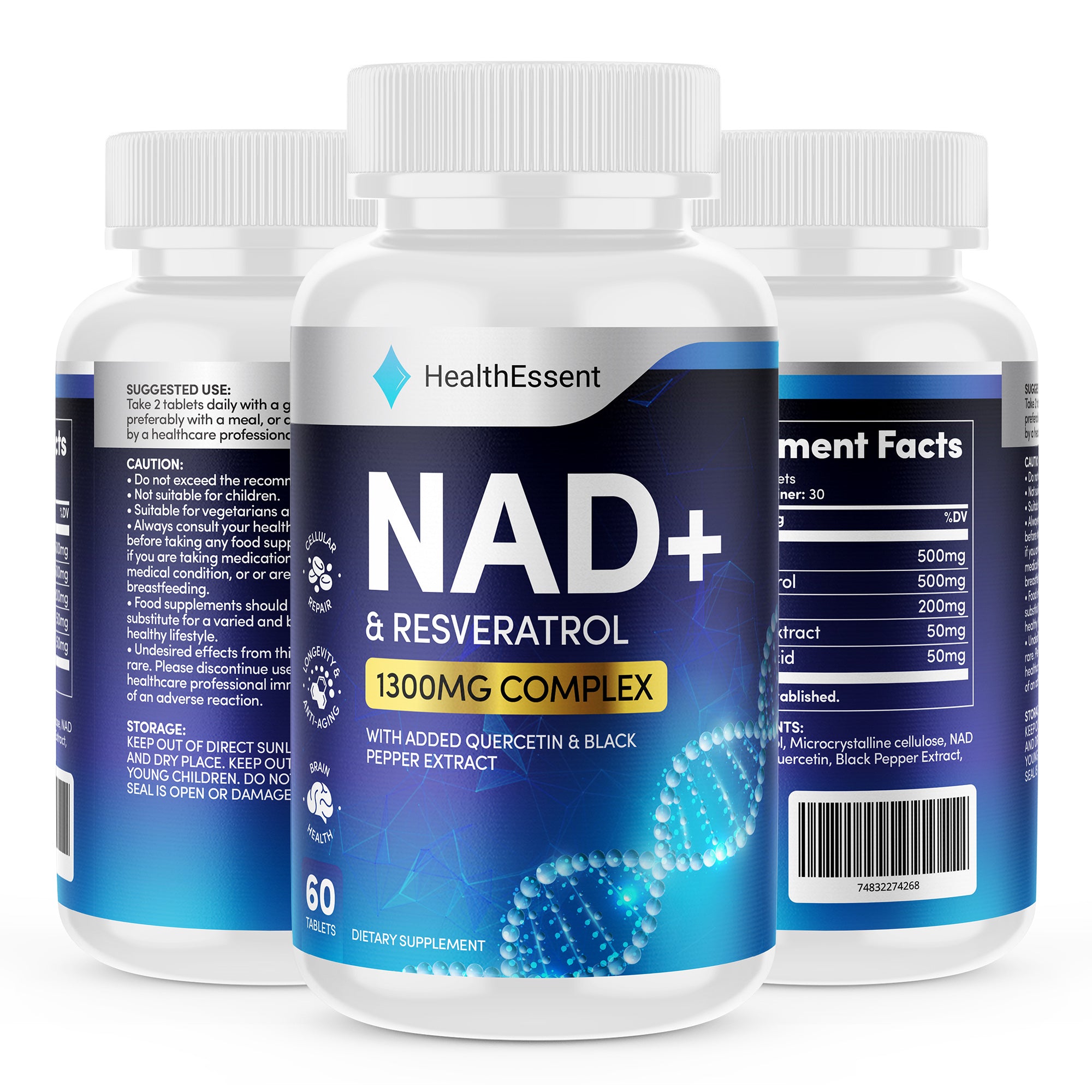 NAD+ Supplements UK, Superior 1300mg Antioxidant Blend, Max Absorption with Black Pepper Extract, Alpha-Lipoic Acid & Quercetin – Support Cellular Repair & Anti-Aging, (Not Capsules) – 60 Tablets