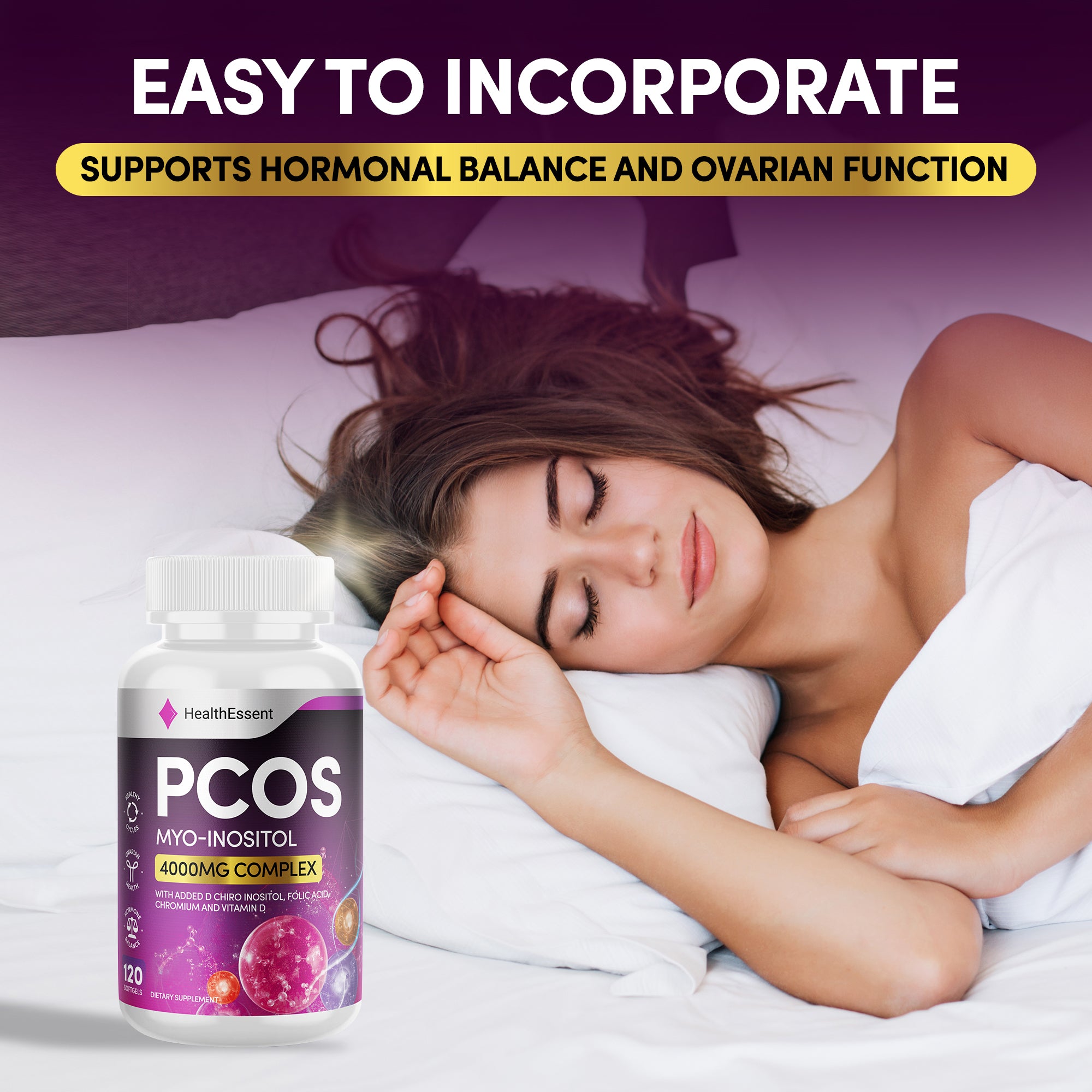 Myo Inositol PCOS Supplements, High Strength Complex for Women - with added D Chiro Inositol, Folic Acid, Chromium and Vitamin D, (Not Inositol Tablets), Hormone Balance for Women –120 Softgels