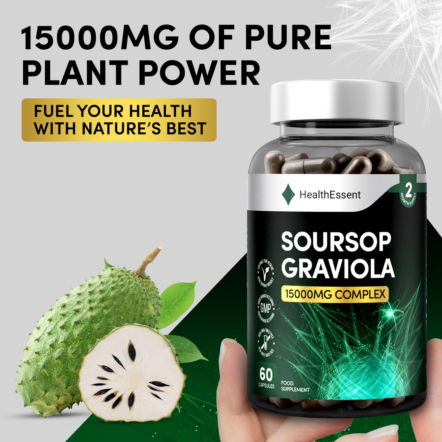 Healthy person with strong cellular health using HealthEssent Soursop Graviola - natural immune and cellular support with 30:1 concentrated extract for vitality and wellness