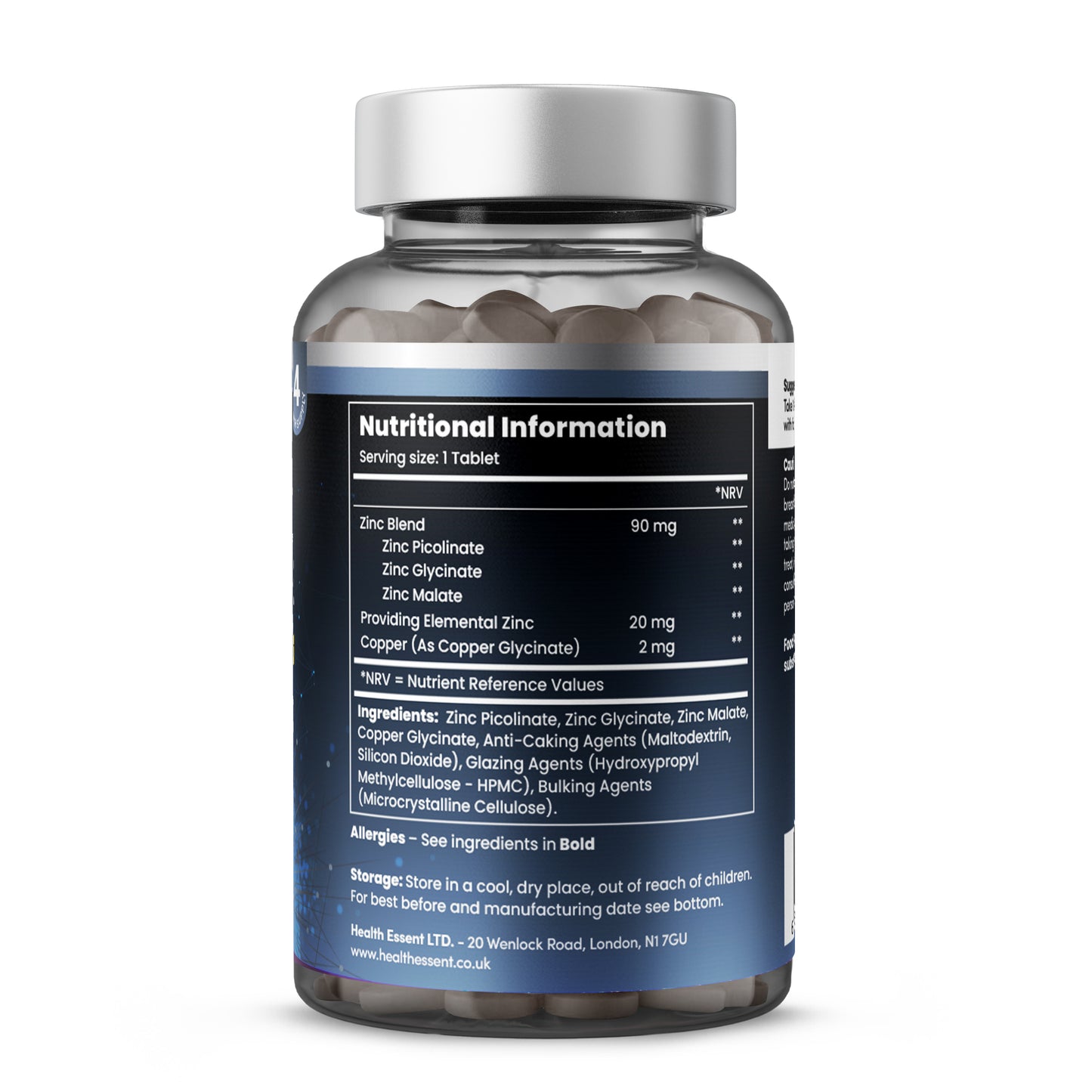 Zinc Picolinate supplement usage instructions - take 1 tablet daily with food, GMP certified, suitable for vegans, high absorption 3-in-1 formula with copper for optimal mineral balance